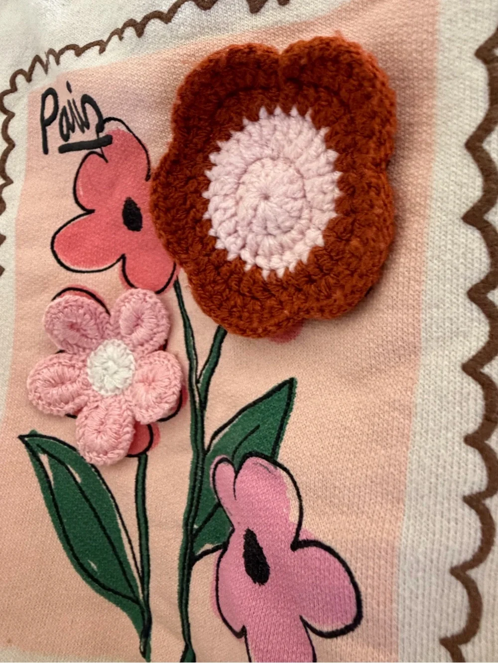 Zara Cream Sweatshirt with Pink & Red Floral Patch